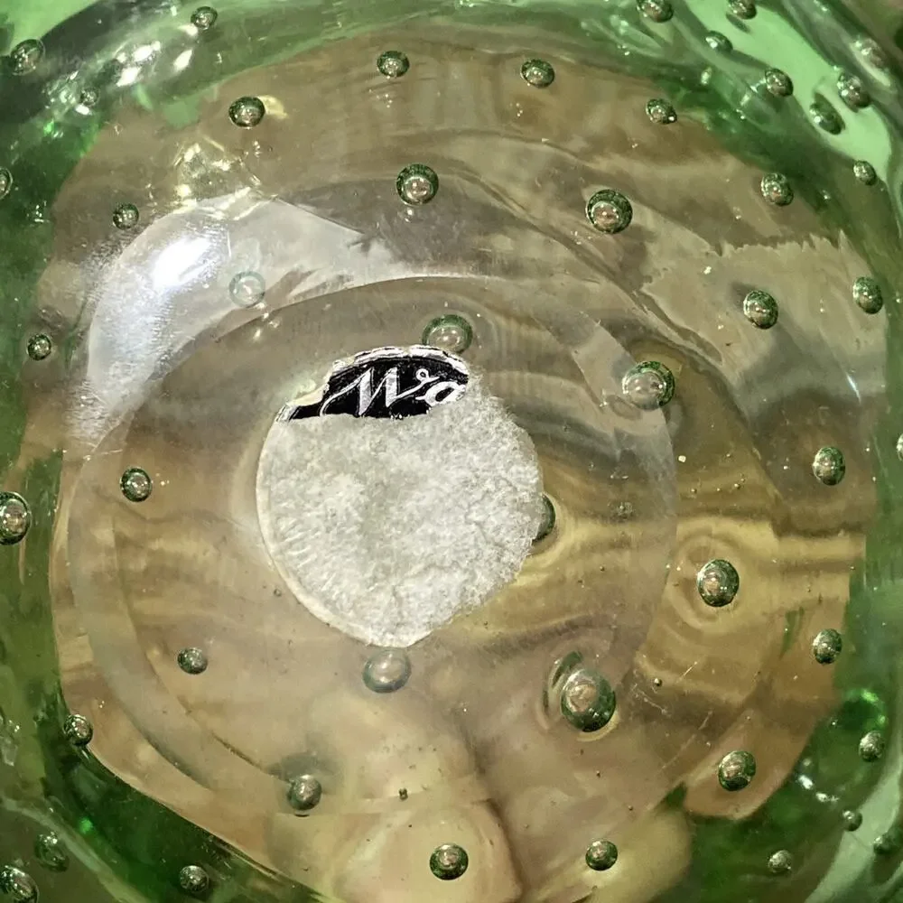 Vintage Italian Bullicante Art Glass Ashtray Murano Style Green Bowl 4.125